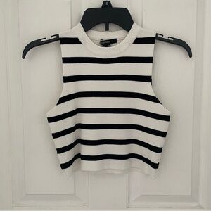 Forever 21 Black and White Striped High Neck Sleeveless Crop Top Sweater